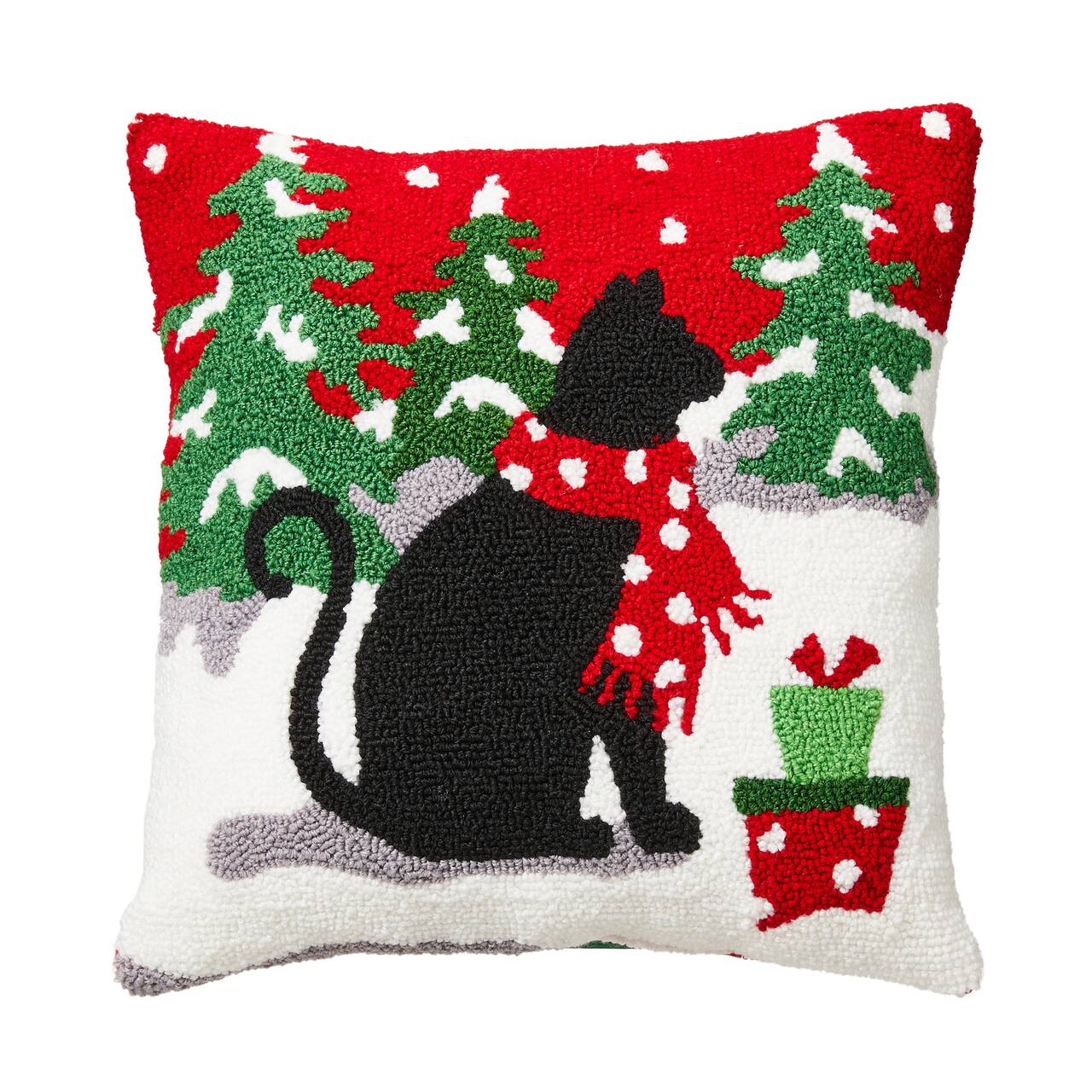Glitzhome® Hooked Christmas Cat Throw Pillow